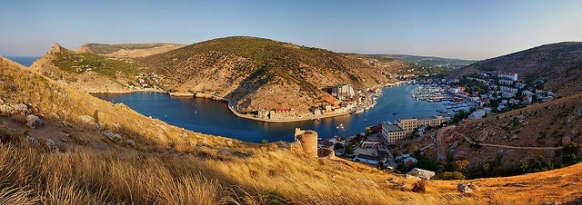 The bay and the museum of submarines in Balaklava, Crimea